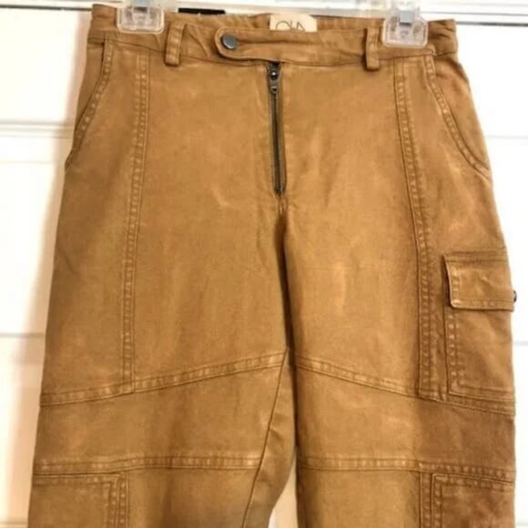 NWT CHASER Vintage Washed Tan Canvas Ankle Zip Cargo Pant Trousers S MSRP $138 - Picture 3 of 5